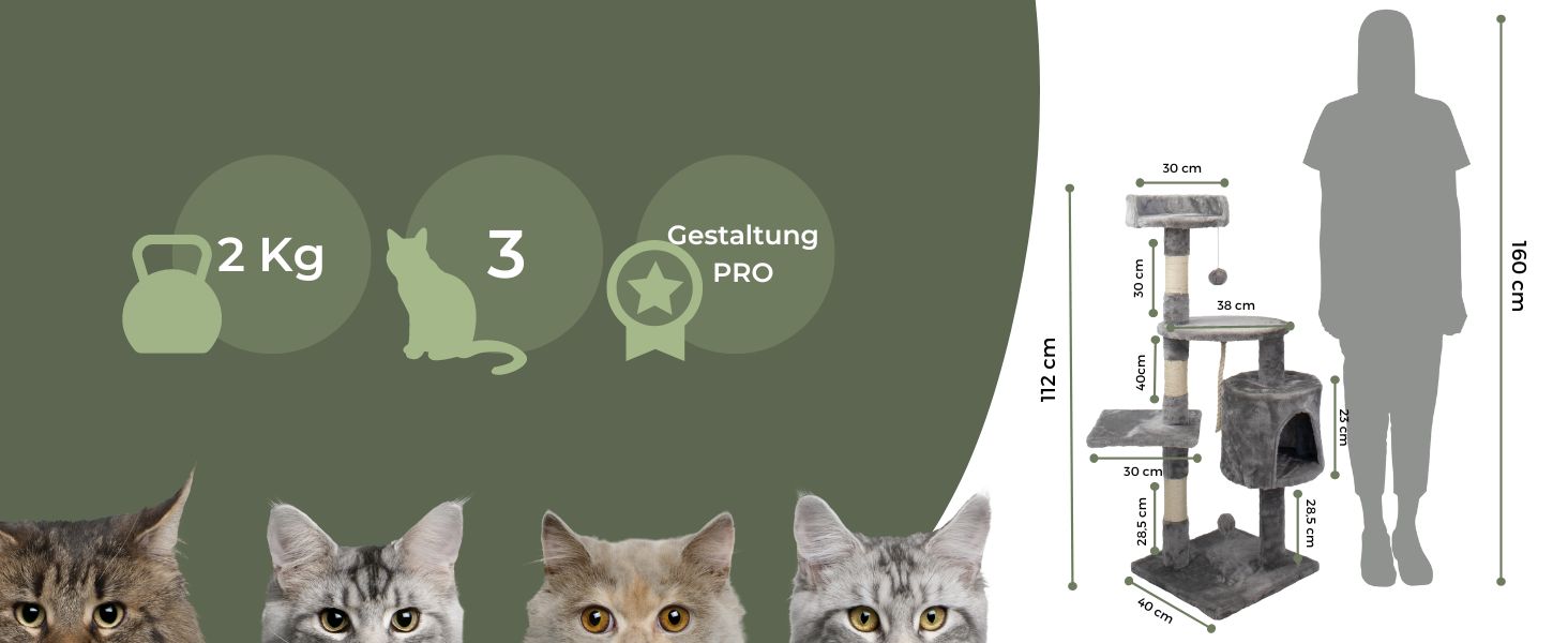 Дряпальня для котів Mobiclinic® Pets Silvestre, середній розмір, сіра, з платформами та сходами