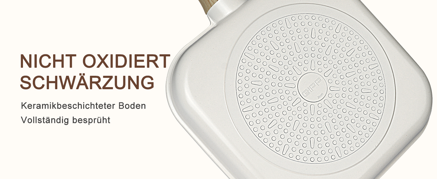 GiPP Гриль-сковорода 28x28 см для стейків, алюмінієва з гранітним антипригарним покриттям, індукція, без PFOA, для всіх плит, біла