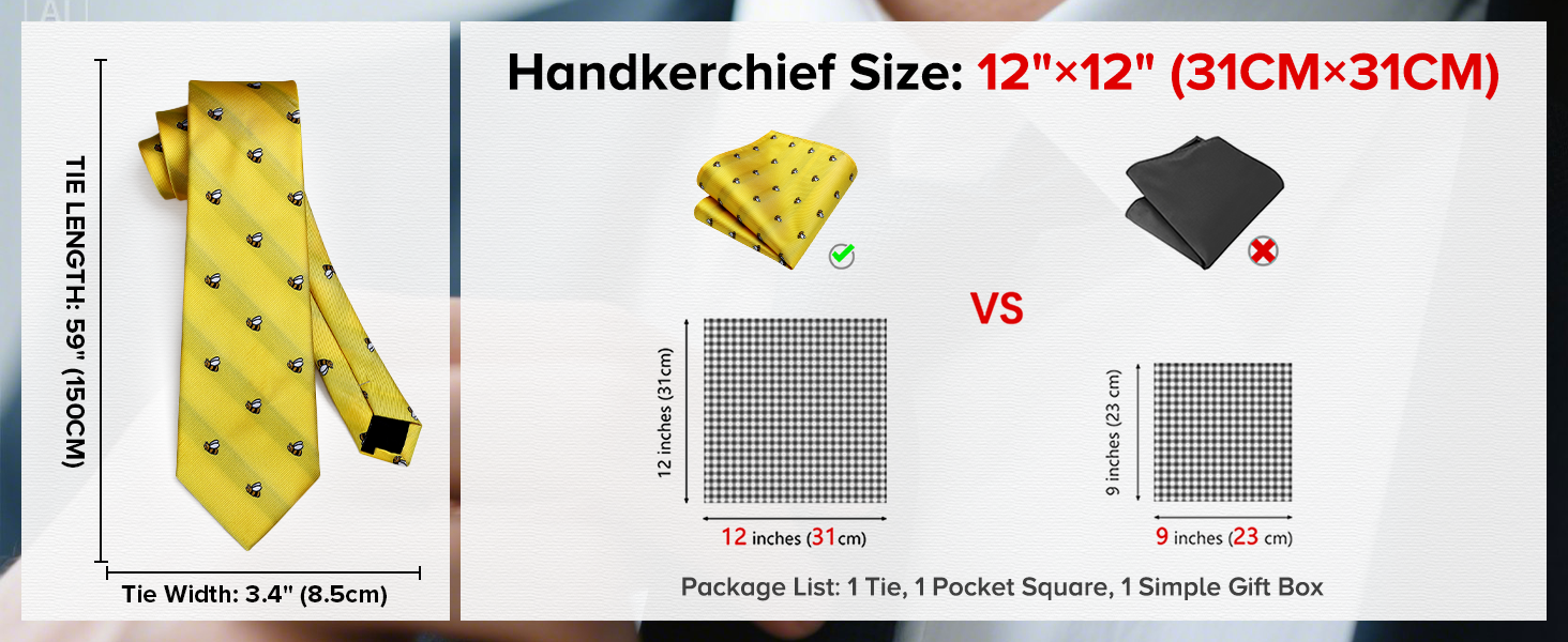 HISDERN Комплект краватки та кишенькового хустинки з принтом тварин, морське синє - лисиця, для весілля та бізнесу