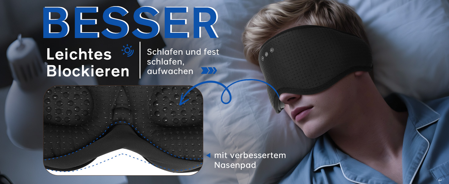 Маска для сну Dolida з Bluetooth навушниками V5.4, 3D контурні подушечки для очей, мікрофон, для бічних положень, подорожей, глибокий чорний колір