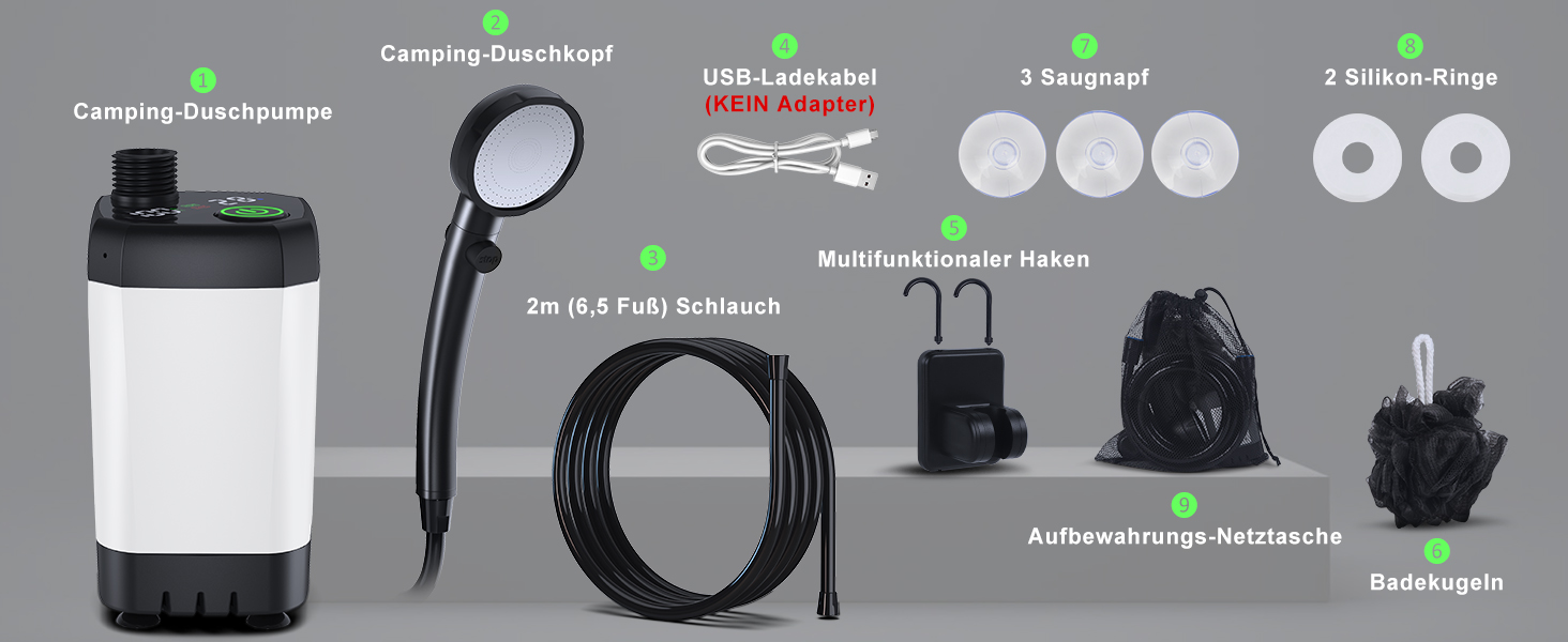 Портативна кемпінгова душ з акумулятором 6000mAh, з насосом та індикатором температури, набір для кемпінгу, відпочинку на природі, миття авто, пляжу, подорожей, для тварин, білий