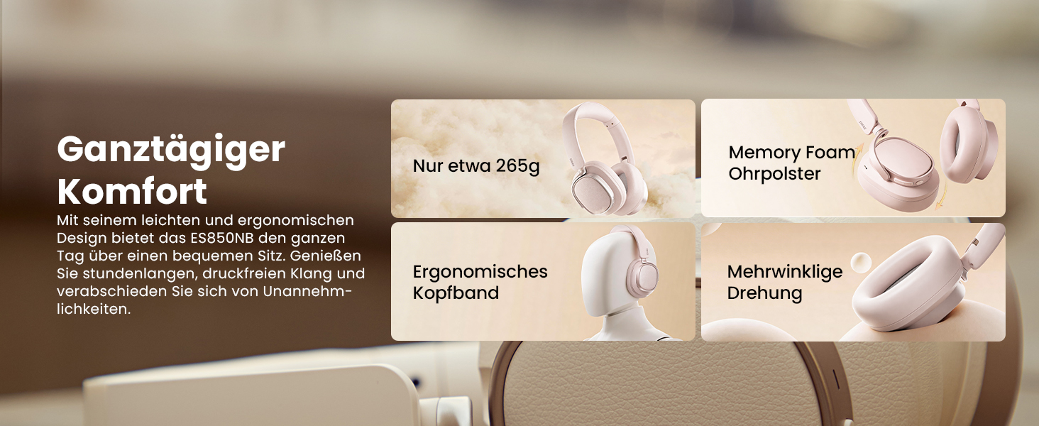 Навушники бездротові Edifier ES850NB Over-Ear з шумозаглушенням, Hi-Res Audio, Bluetooth 5.4, рожеві