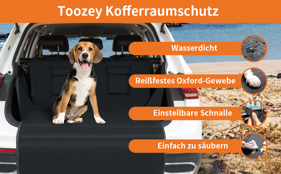 Захист для багажника Toozey: водовідштовхуючий, міцний, легкий у догляді. Килимок для багажника для собак, підходить для легкових автомобілів, позашляховиків, вантажівок. Чорна кромка, стандартний чорний колір.