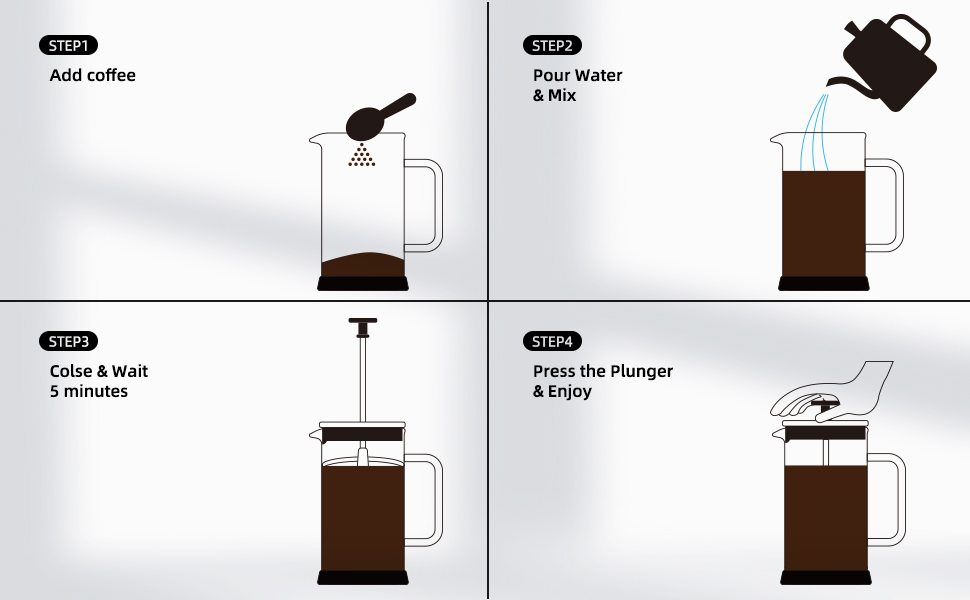 Френч-прес RAINBEAN 350 мл: нержавіюча сталь, скло, для приготування кави