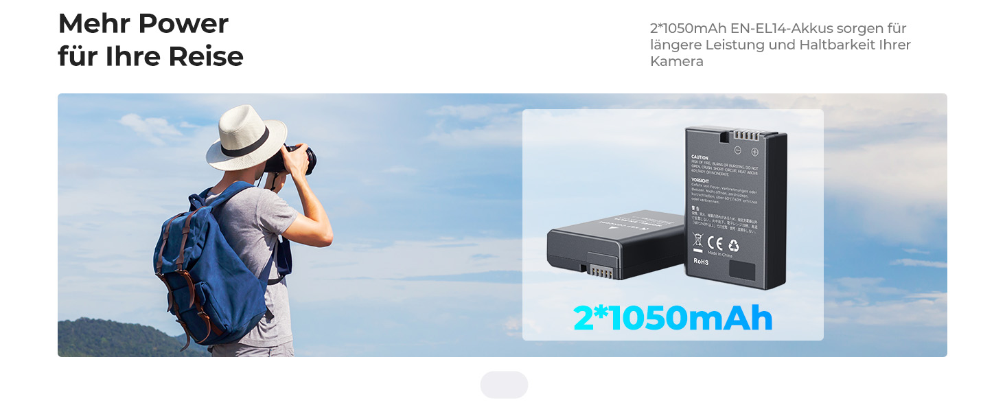 Акумулятор K&F CONCEPT EN-EL14 (2 шт.) та зарядний пристрій 2xUSB для Nikon D3500, D5600, D3200, D3300, D3400, D5500, Coolpix P7800, P7700, P7200, P7100, P7000