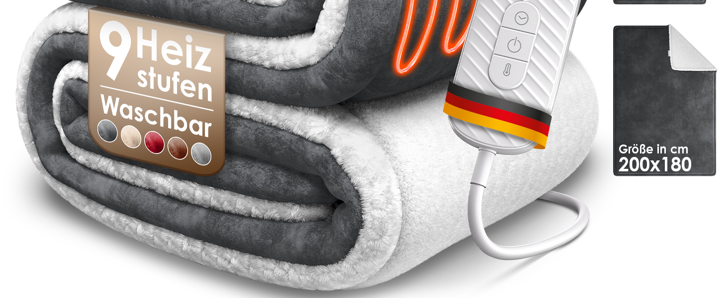 Електрична ковдра KESSER® з автовимкненням 200x180 см двостороння | Ковдра для ліжка, дивана | 9 температурних режимів | Пральна до 40°C | з таймером, цифровим дисплеєм, Бордовий колір