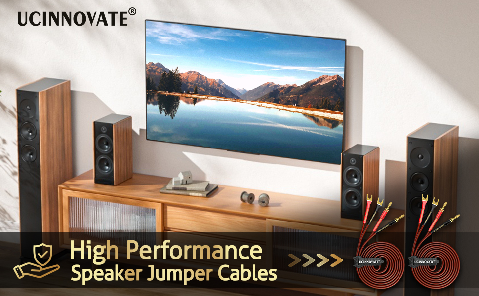 Акустичний кабель UCINNOVATE HiFi OFC (2 шт. по 3м), 14AWG з позолоченими роз'ємами Банан-Лопатка (Y-штекер) для підсилювача та колонок