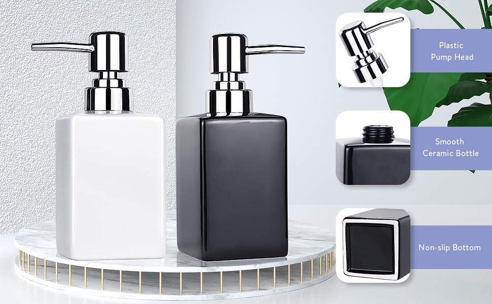 Керамічний дозатор для мила та лосьйону, 320 мл, квадратний, класичний, для кухні, ванної кімнати, пральні, наповнюваний, білий