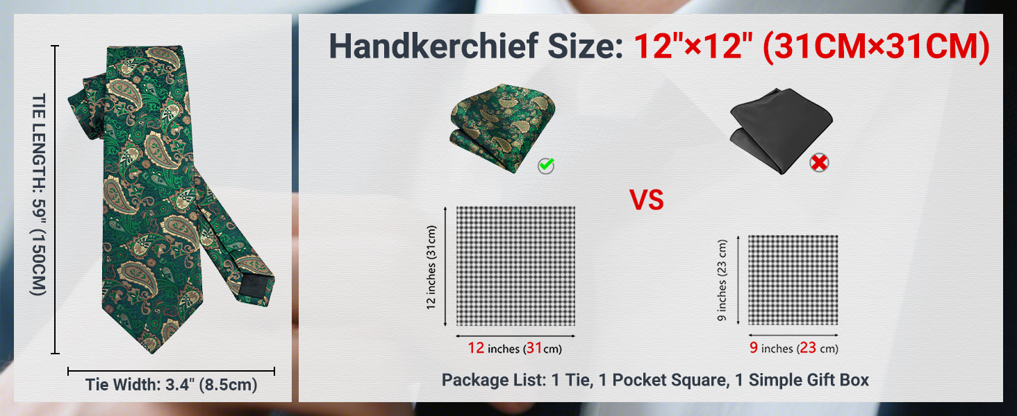 HISDERN Комплект краватки та нагрудного хустинки з квітковим візерунком паваролочка, зелений
