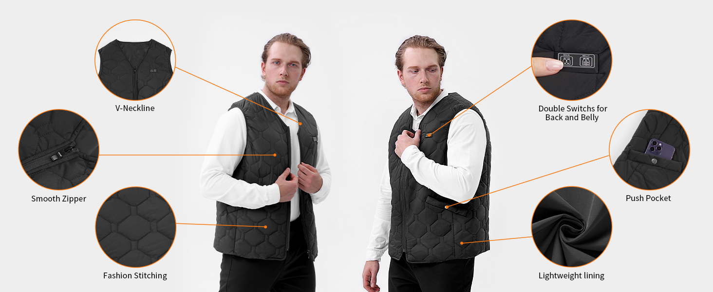 Електрична гріюча жилетка для чоловіків Rrtizan з акумулятором 10000mAh, 15 зон нагріву, 3 режими температури, чорна, XL