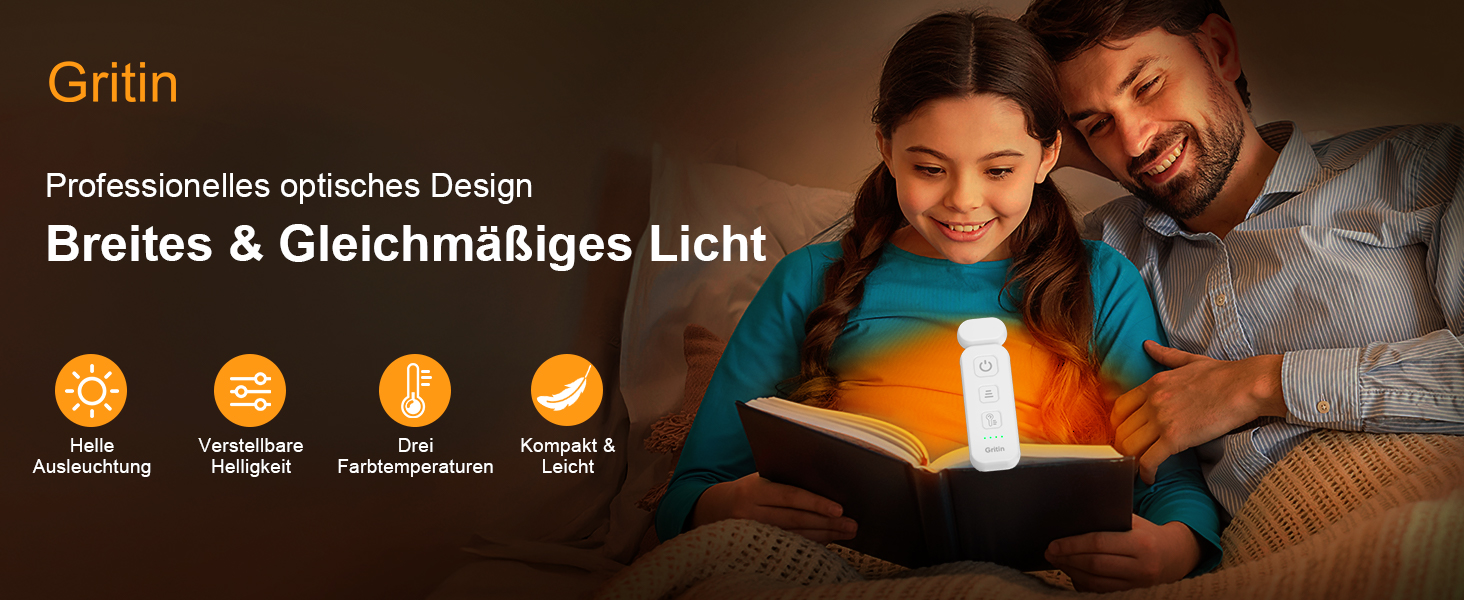 LED-лампа для читання Gritin з кліпсою, перезаряджувана, 7 LED, 3 колірні температури, регулювання яскравості, 5 режимів, довга робота, білий колір