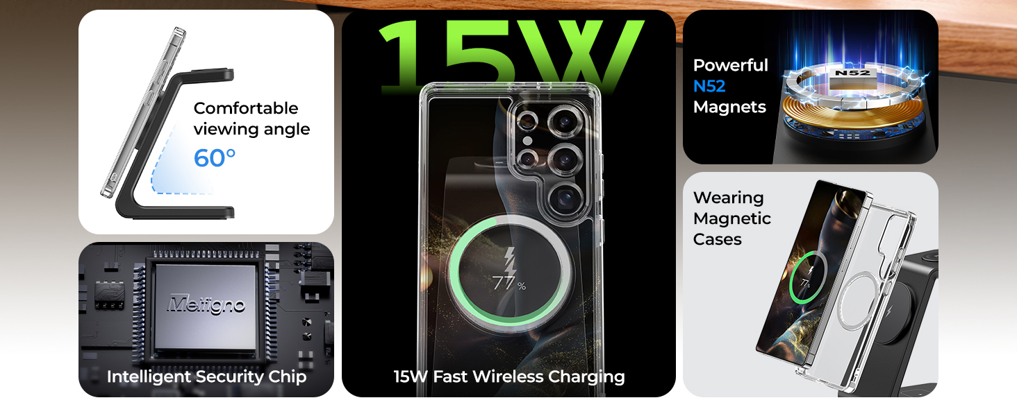 Магнітна зарядка 3-в-1 для Samsung Galaxy: швидка бездротова зарядка Mag-Safe для S25 Ultra/S24/S23, Z Fold/Flip, Galaxy Watch Ultra/7/6 та Galaxy Buds Pro (чорний)