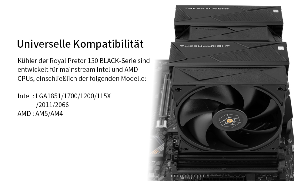 Кулер для процесора Thermalright Royal Pretor 130 Ultra White, двовежевий повітряний охолоджувач, 7 теплових трубок, сумісність з AM4/AM5, Intel LGA1851/1700/115x/2011, білий