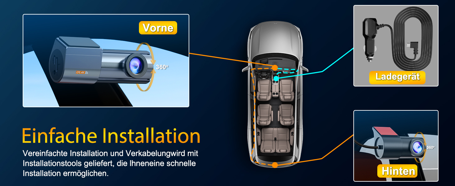 Відеореєстратор Auto Dashcam 4K WiFi з SD 64GB, 360° обертання, CPL, Super Night Vision, WDR, 170° та G-Sensor