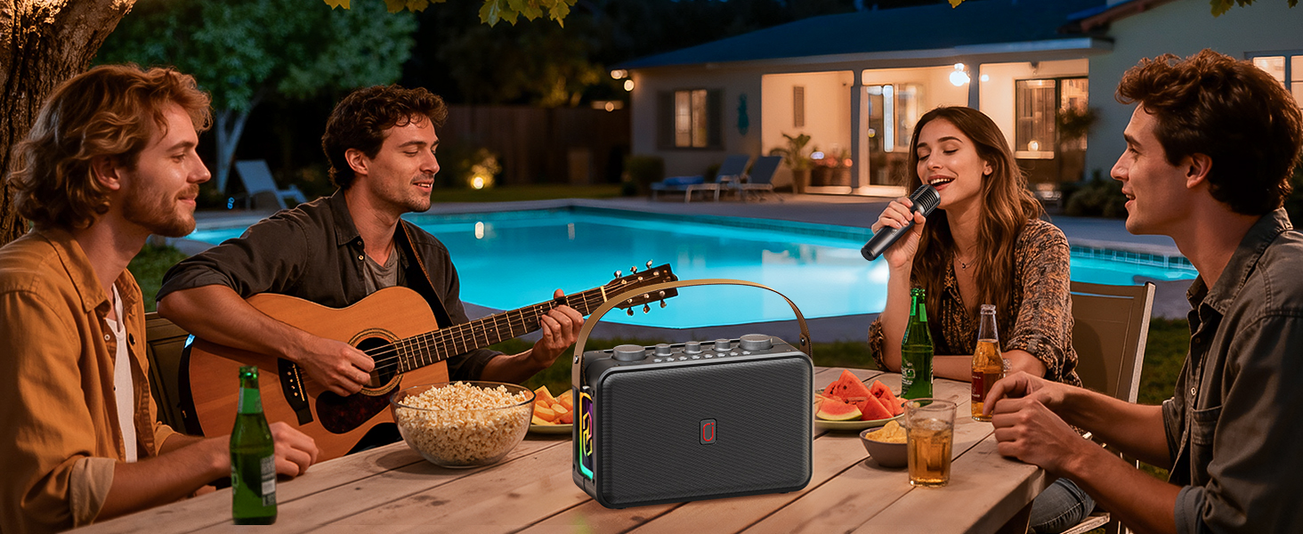 Караоке-система HWWR MS81 з 2 мікрофонами Bluetooth 5.3, підтримка USB/TF-карти/AUX, функція запису, для дому та вечірок, чорний колір