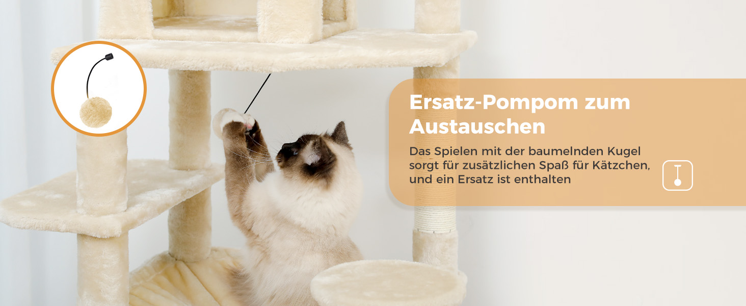 PAWZ Road Дряпка для котів велика, стабільна, 184 см, 7 стовпів сизалю, велика полиця, будиночок, кошики, для дому, бежевий