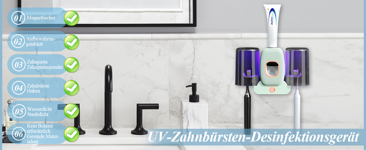 УФ-дезінфектор для зубних щіток з підставкою на стіну, стерилізатор, сушарка, розумний (світло-зелений)