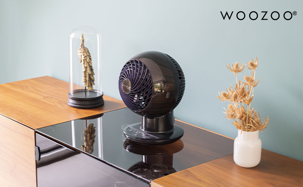 Вентилятор Iris Ohyama Woozoo 30 м², чорне дерево, 5 швидкостей, з пультом, осцилюючий, тихий, настільний, портативний