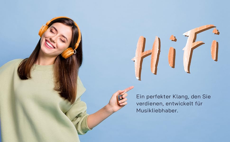 MP3-плеєр WOLFANG 64GB Bluetooth 5.2, помаранчевий: Спорт-кліпса, Hi-Fi радіо, диктофон, навушники в комплекті