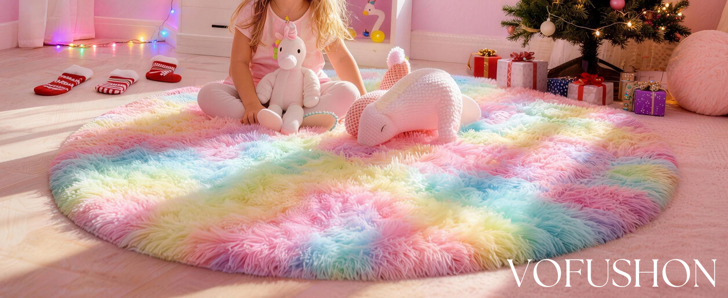 Килим круглий дитячий 100 см Райдуга, м'який, пухнастий, нековзний, пральний для кімнати