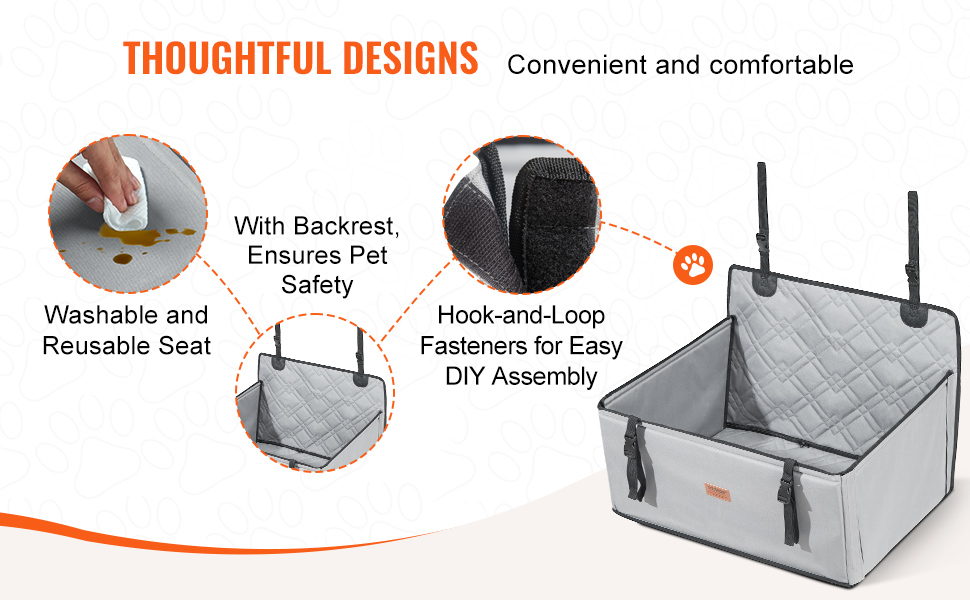 Автокрісло для собак VEVOR, сіре, до 22 кг (M) - водонепроникне, з підставкою, з поводом