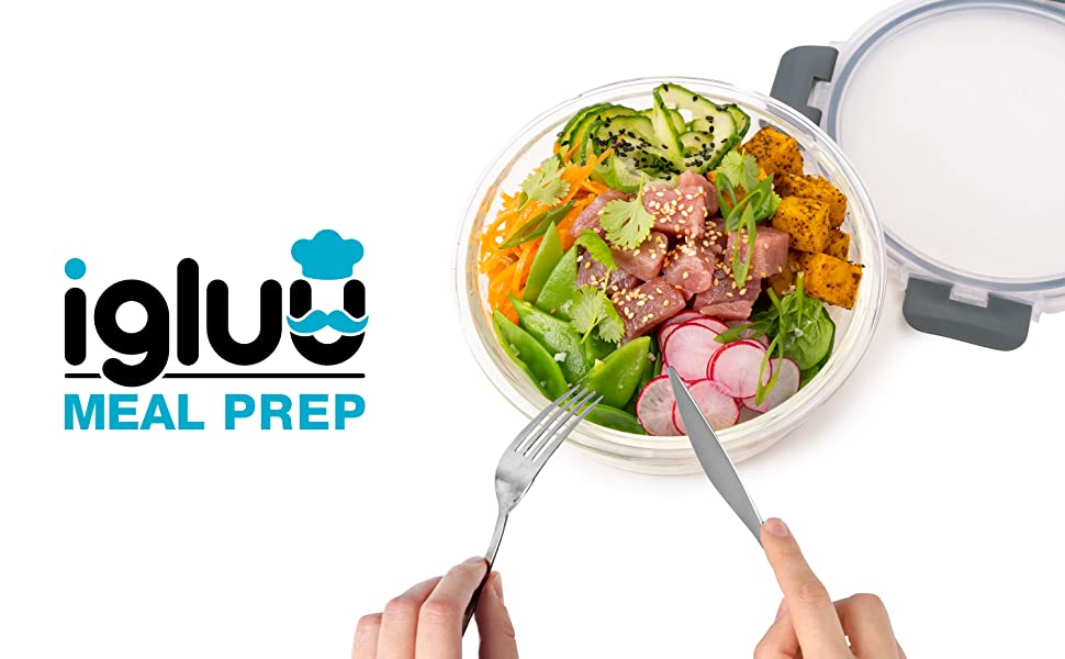 Контейнери для їжі Igluu Meal Prep, скляні, набір 3 шт (400/650/950 мл) - BPA-free, мікрохвильовка, духовка, морозилка, посудомийка