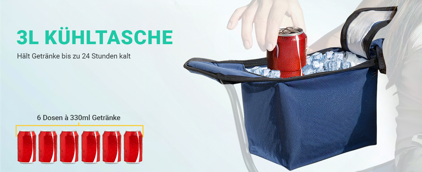 Кемпінговий стілець Overmont зі спадковим дахом, підсклянником та охолоджуючим кишенем - блакитно-сірий