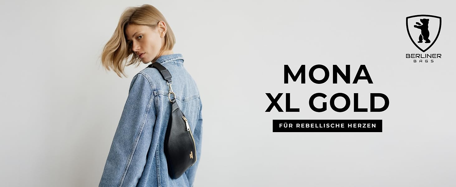 Чоловіча/жіноча поясна сумка Berliner Bags Preiu, шкіряна кросбоді сумка, XL (Чорний / Золотий)