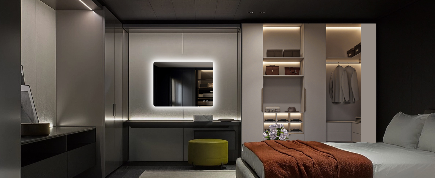 Дзеркало для ванної кімнати з підсвічуванням LED, 100x60 см, 3 кольори світла, диммування, пам'ять, сенсорне керування, IP44, вологостійке