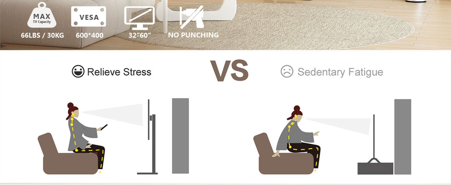 Підставка для телевізора FITUEYES біла, на підлогу, поворотна, регульована по висоті, для телевізорів 32-60 дюймів (плоских та curved), до 30 кг, VESA 600x400