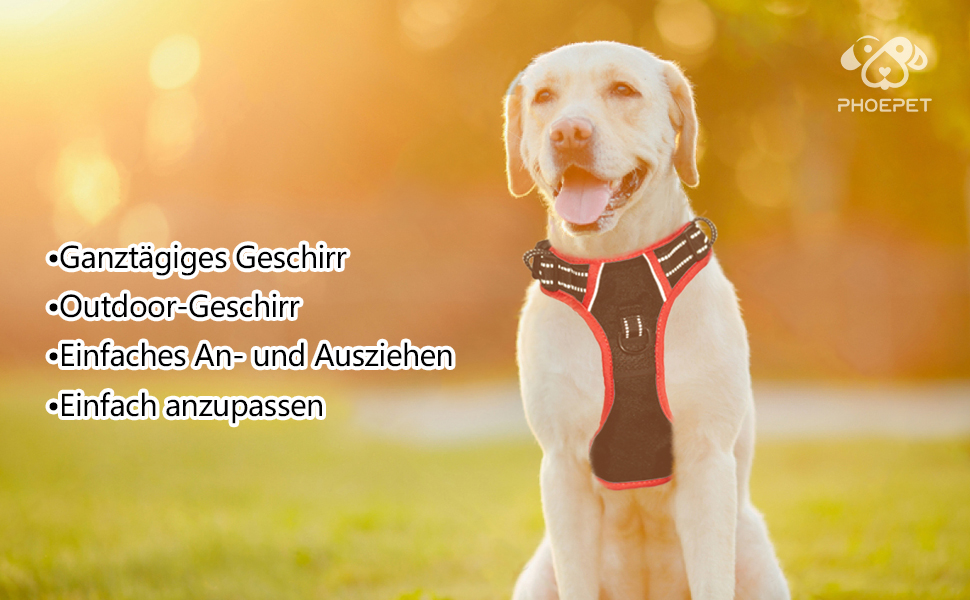 Шлейка для собак PHOEPET без натягу, світловідбиваюча, регульована, з ручкою для тренувань + 2 гачки для повідка + 3 застібки + 4 ковзаючі пряжки (M, Чорний)