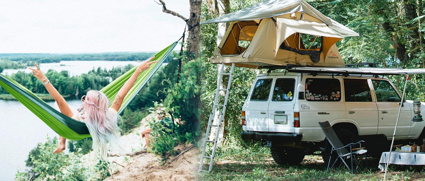Гамак для кемпінгу NATUREFUN з москітною сіткою | Легкий, міцний (300 кг), дихаючий, швидковисихаючий, армійний зелений | 2 карабіни, 2 стропи в комплекті