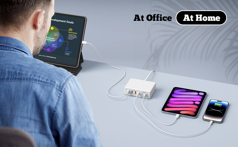 Зарядний пристрій USB-C 120W GaN, 6 портів, для iPhone/Samsung/Google/планшетів, білий