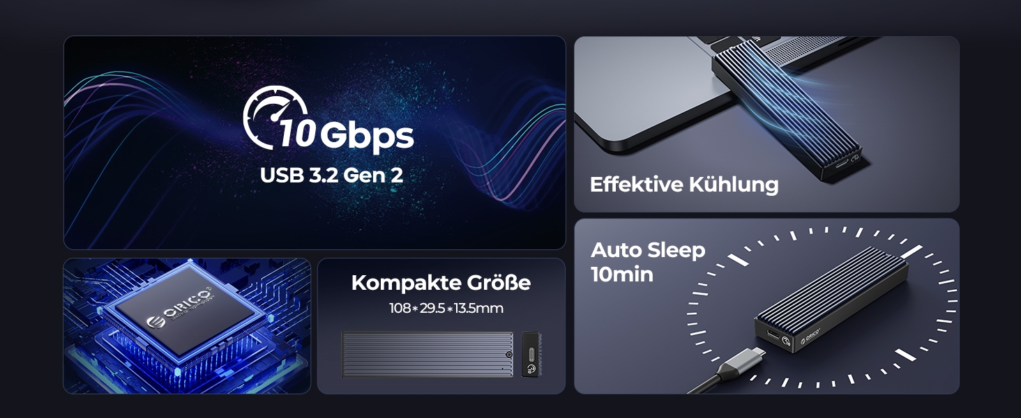 Зовнішній корпус (кейс) ORICO M.2 NVMe SSD USB-C 3.2 Gen2 10Gbps для PCIe M-Key/M+B Key (2230/2242/2260/2280), з підтримкою UASP