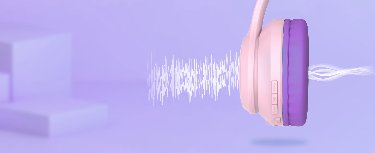 Дитячі навушники LOBKIN Bluetooth Over-Ear з чохлом, бездротові та провідні, для дівчаток, складні, регульовані, для школи та подорожей (рожево-фіолетові)