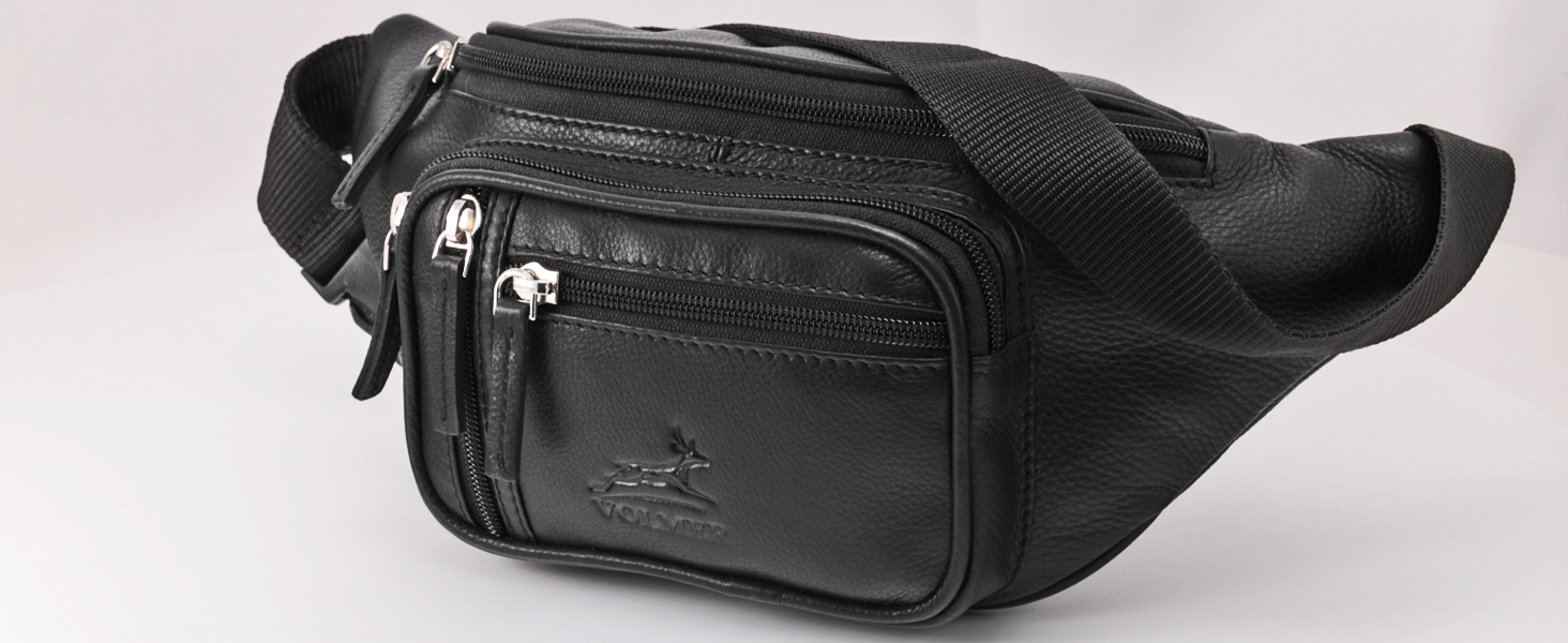 Чоловіча/жіноча поясна сумка Volmer Palma з натуральної шкіри, чорна, регульований ремінь до 130 см