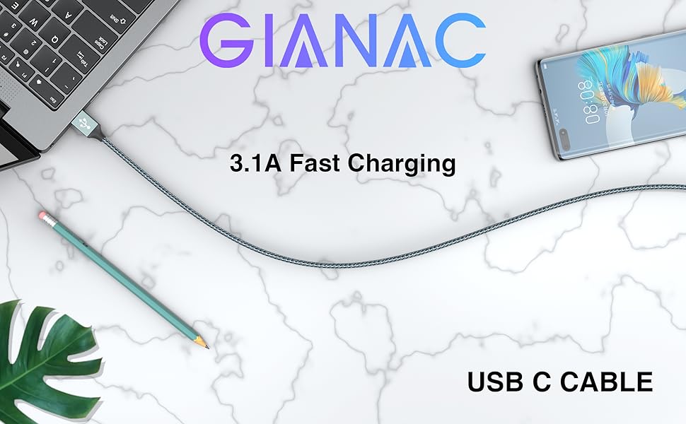 Кабель USB-C 2 шт. (2м+2м) 3.1A, швидка зарядка та синхронізація для Samsung, Huawei, Sony