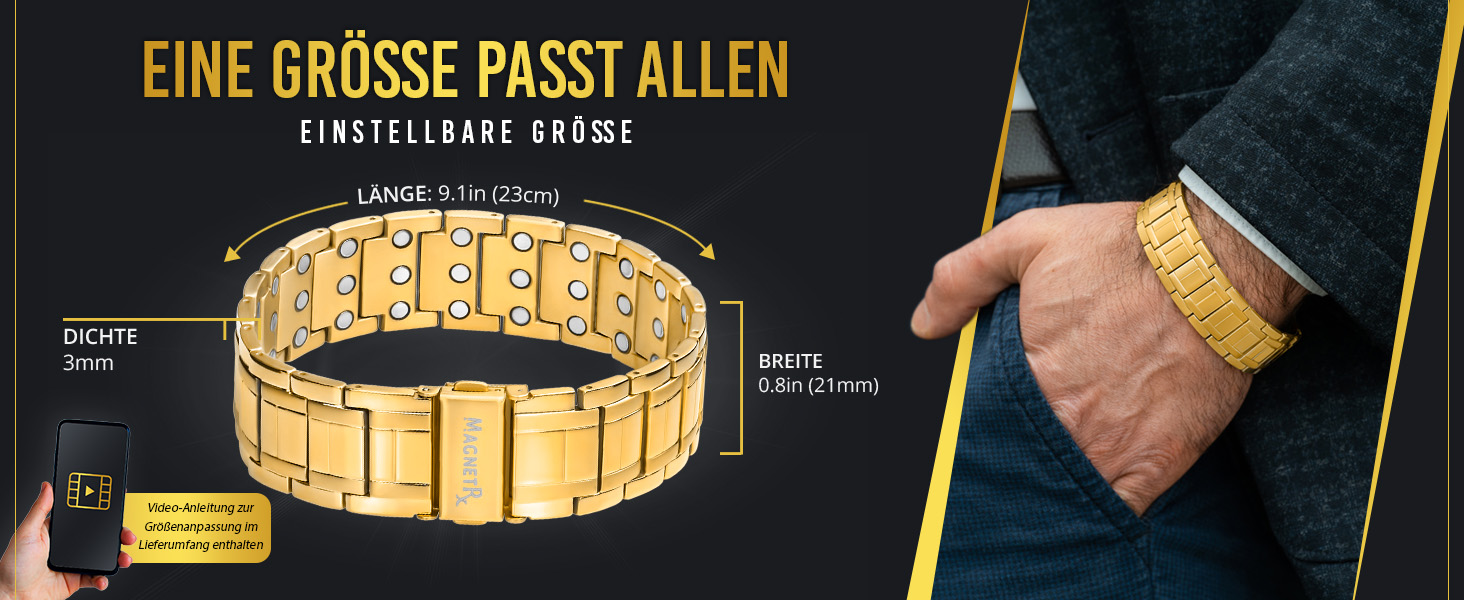 Магнітний браслет MagnetRX® Titan для чоловіків з трійною силою – титановий магнітний браслет на зап'ястя – регульований магнітний браслет для чоловіків – магнітний браслет для чоловіків з високоякісною застібкою (золотий)