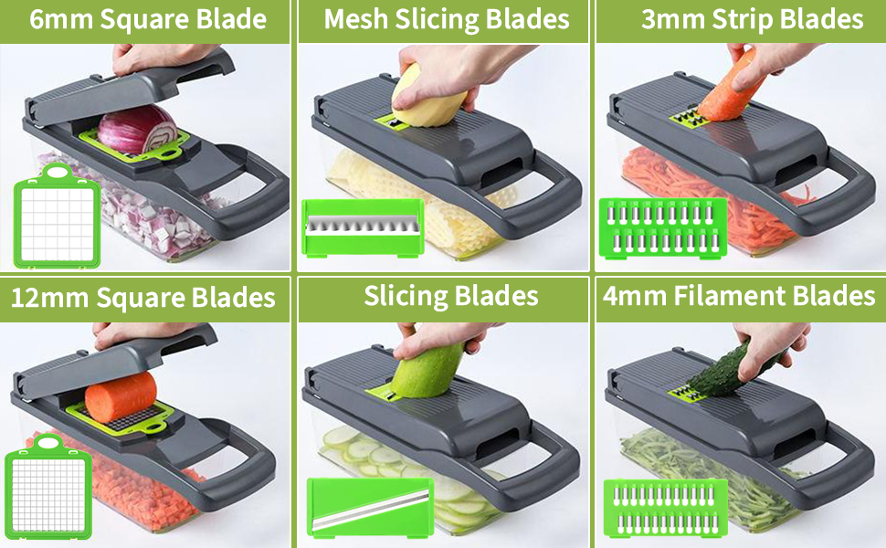 Багатофункціональний набір для нарізки овочів 18-в-1: нарізник, тертка, подрібнювач з 7 лезами, для цибулі, овочів, з рукавичкою, щіткою та стругачкою сірого кольору