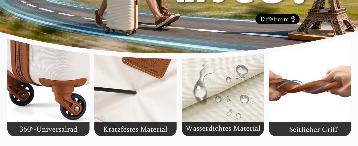 Набір валіз COOLIFE: велика (55x35x20 см) + маленька (40x25x20 см) для ручної поклажі Ryanair & Easyjet, ABS, 2 шт, з TSA замком, чорний/коричневий