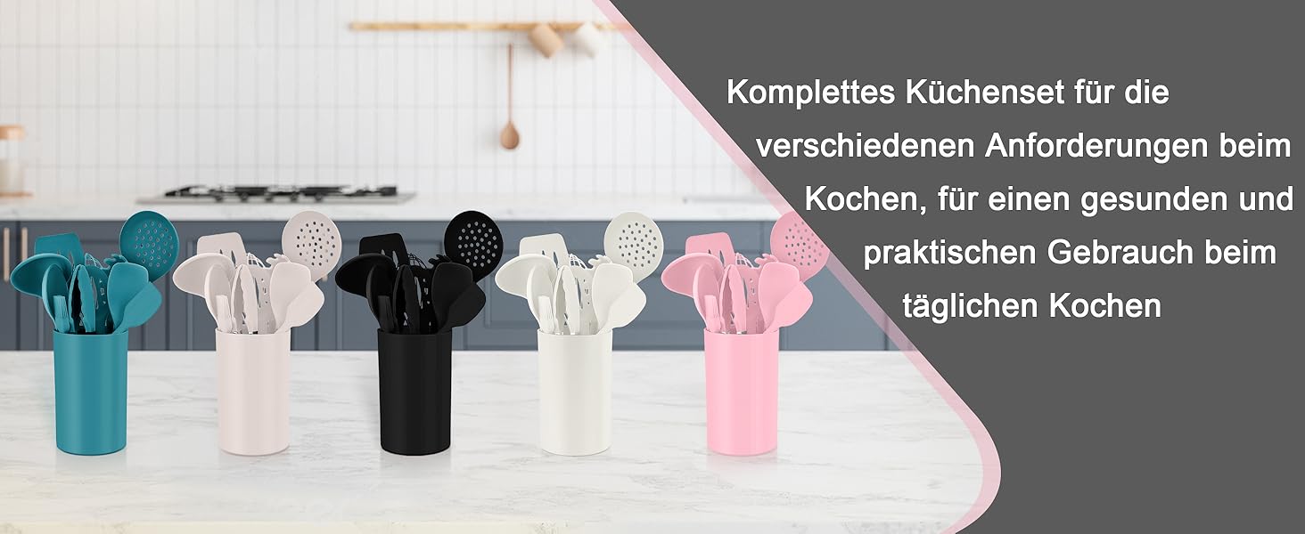 Набір кухонних аксесуарів Homikit 16 шт. з тримачем, кухонне приладдя, термостійкий посуд, кухонне начиння, придатний для миття в посудомийній машині (рожевий)