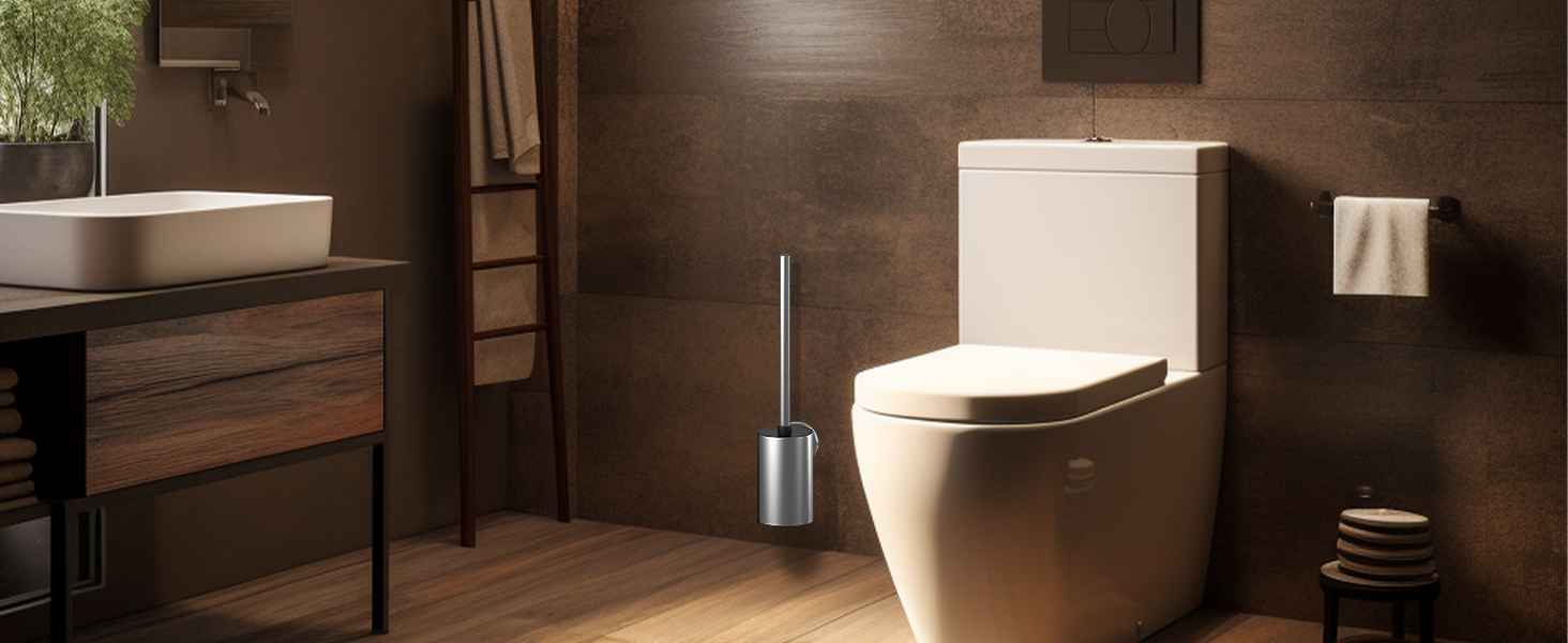 Набір для чищення унітазу WAVEWO з кріпленням на стіну, силіконова щітка та тримач, квадратна щітка з нержавіючої сталі 304, 2 насадки (кругла срібляста)