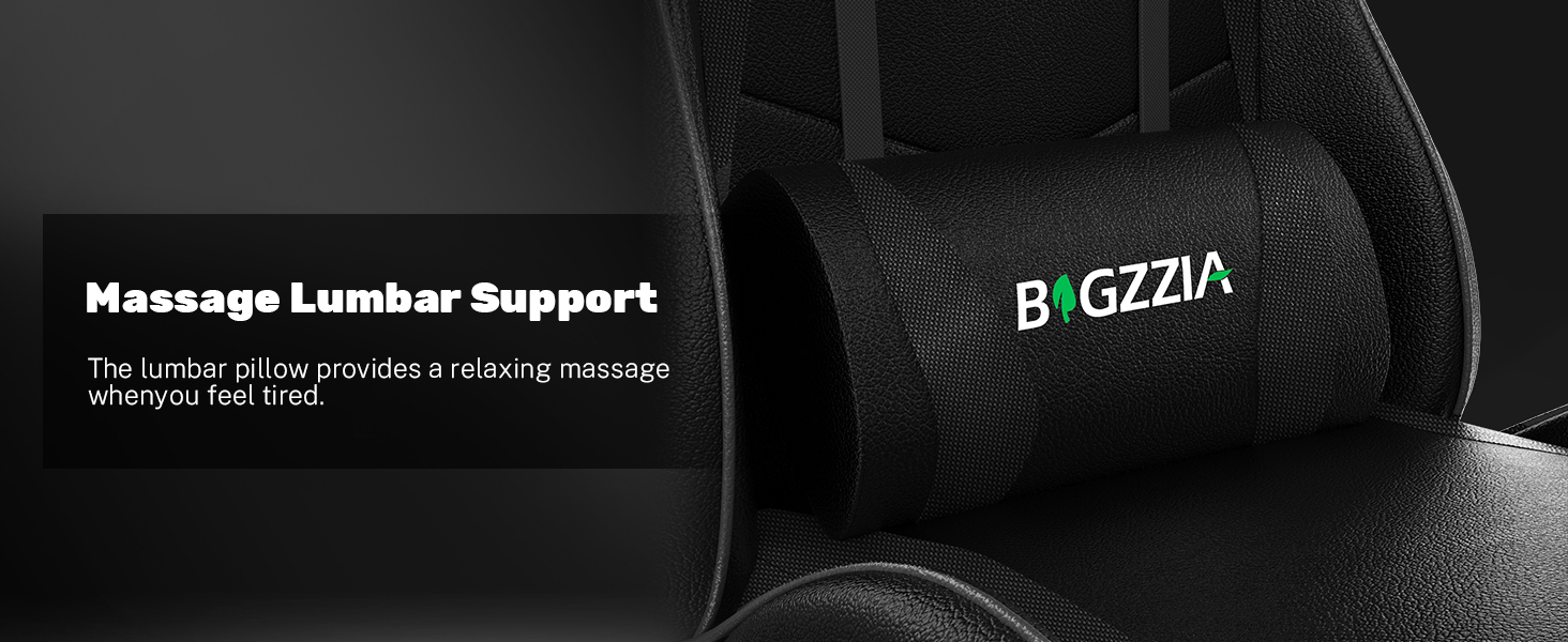 Геймерське крісло Bigzzia Ergonomiczne: з подушкою для попереку та підголовником, регульована висота, чорне, для підлітків та дорослих