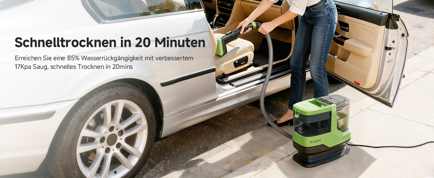 Пылесос для мытья с паром AAOBOSI, 17KPa, для ковров и обивки, с голосовым оповещением, самоочистка, 4 насадки, 1800W, зеленый - для диванів, авто, килимів та сходи