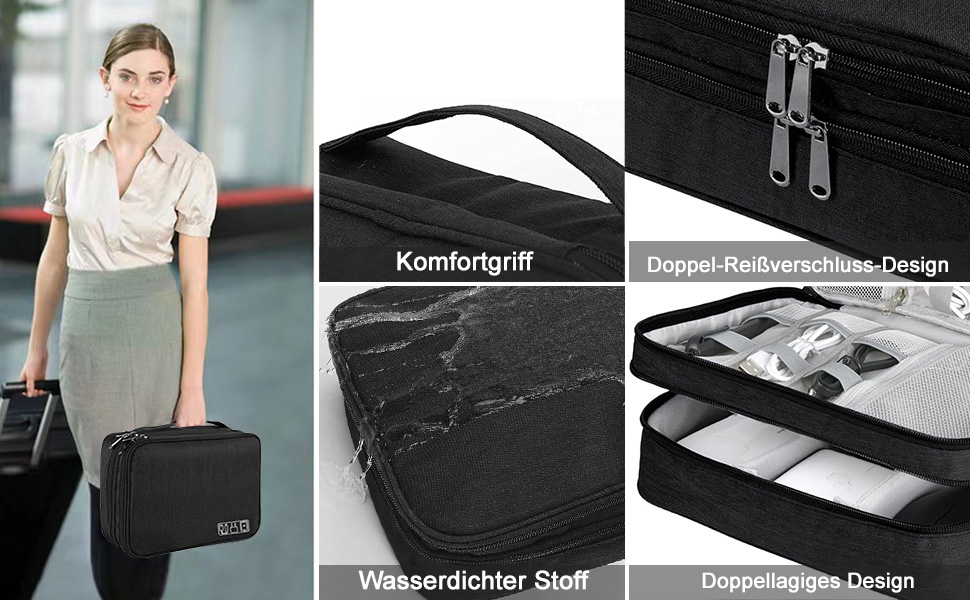 Органайзер для кабелів MOLENCO: водонепроникна сумка-органайзер для подорожей, 3 відділення, чорний