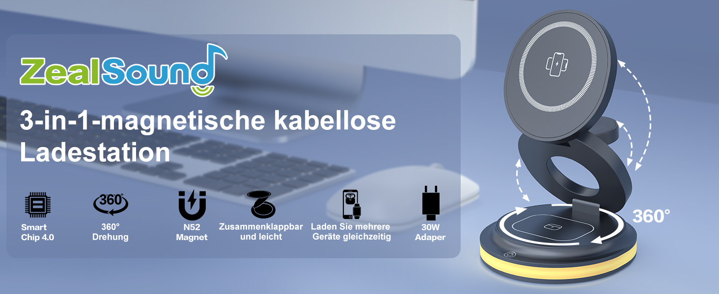 Універсальна зарядна станція 3 в 1 для Apple Watch, iPhone та AirPods з адаптером EU 30W