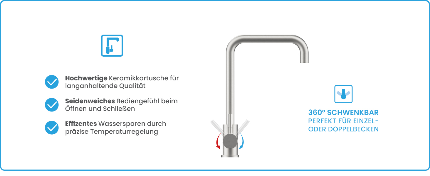 Кухонний змішувач Bächlein Plivo з нержавіючої сталі – одноручний, поворотний вилив, масивний дизайн, для кухні