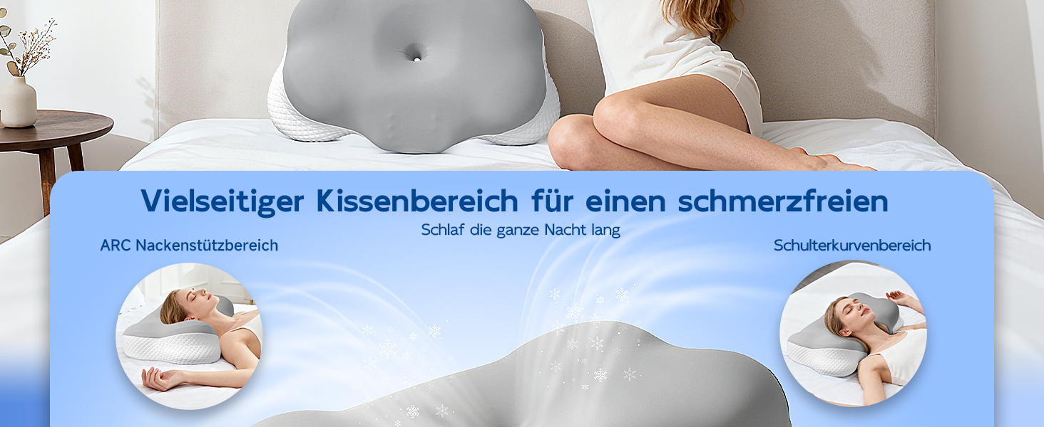 Подушка Ecliptron з піною з пам'яті: ергономічна подушка для шиї, дихаюча, знімний чохол, для тих, хто спить на боці, спині та животі (сіра)