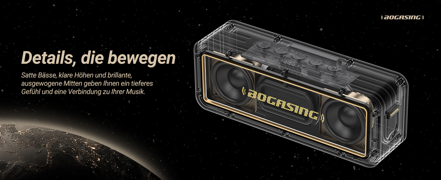 BOGASING G4 Bluetooth колонка 50W: Портативна водонепроникна колонка з глибоким басом, підтримкою TF-карти, AUX, Bluetooth 5.3, 24 години роботи