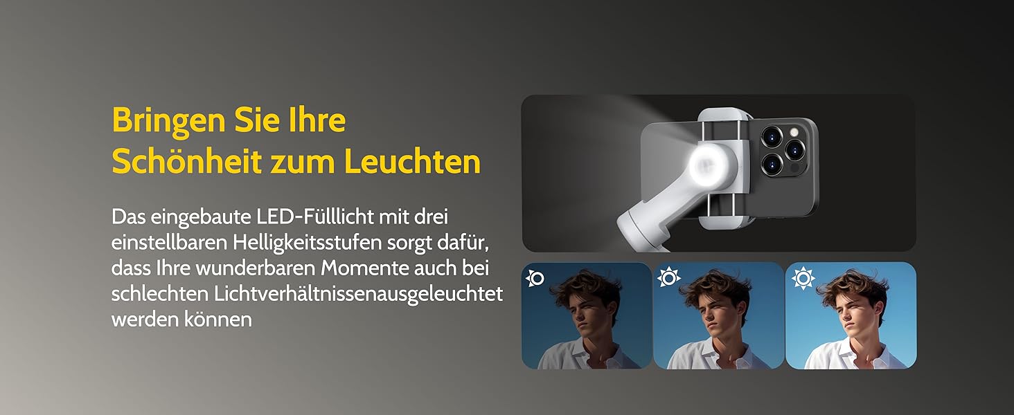 Стабілізатор для смартфона AOCHUAN з 3 осями, з функцією розпізнавання облич, вбудованим світлом, 1/4